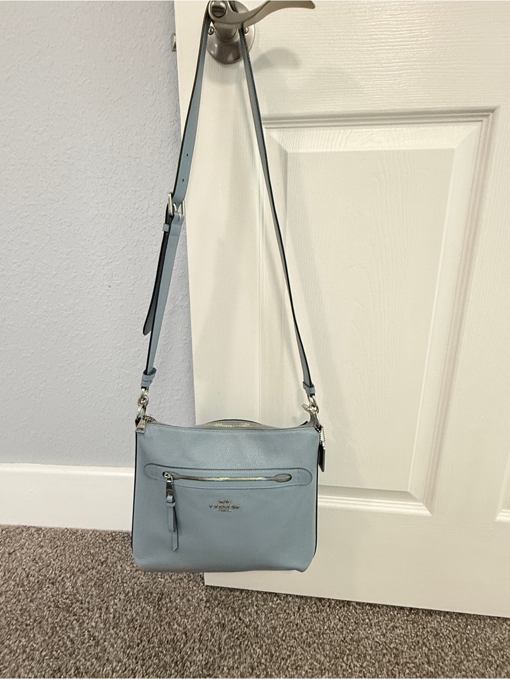 Coach Pebbled Leather Crossbody in Pale Blue - Picture 2 of 5